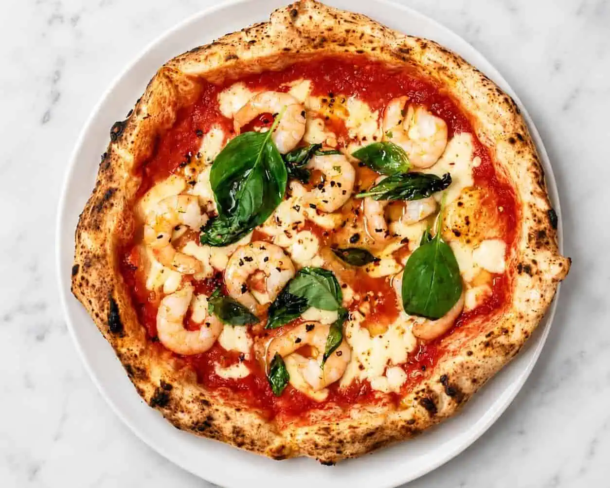 Gamberi Pizza - Solania San Marzano, Fior di Latte, Prawns, Garlic, Chilli, Basil, EVOO