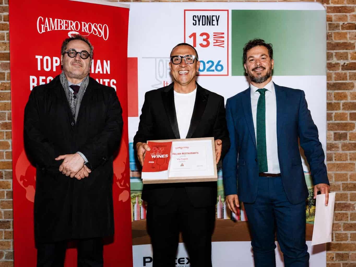 Luigi Esposito of Via Napoli at the Gambero Rosso Top Italian Restaurants 2026 Sydney awards