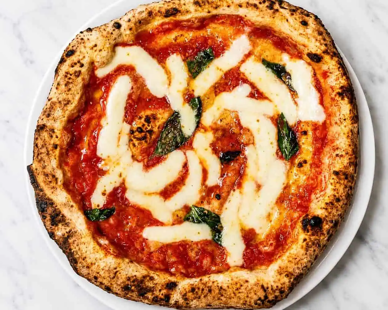Margherita Pizza - Solania San Marzano, Buffalo Mozzarella, Pecorino Romano, Grana Padano DOP, Basil, EVOO