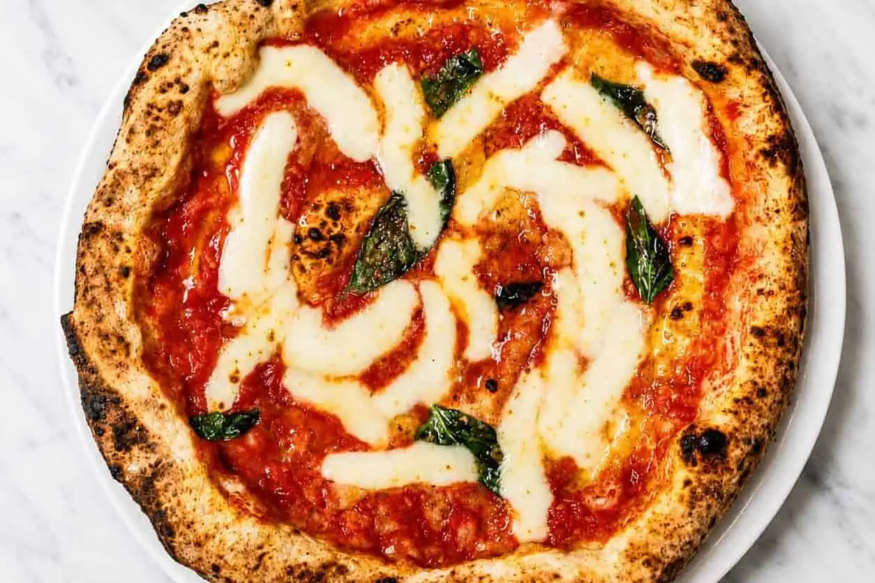 Margherita Pizza - Solania San Marzano, Buffalo Mozzarella, Pecorino Romano, Grana Padano DOP, Basil, EVOO