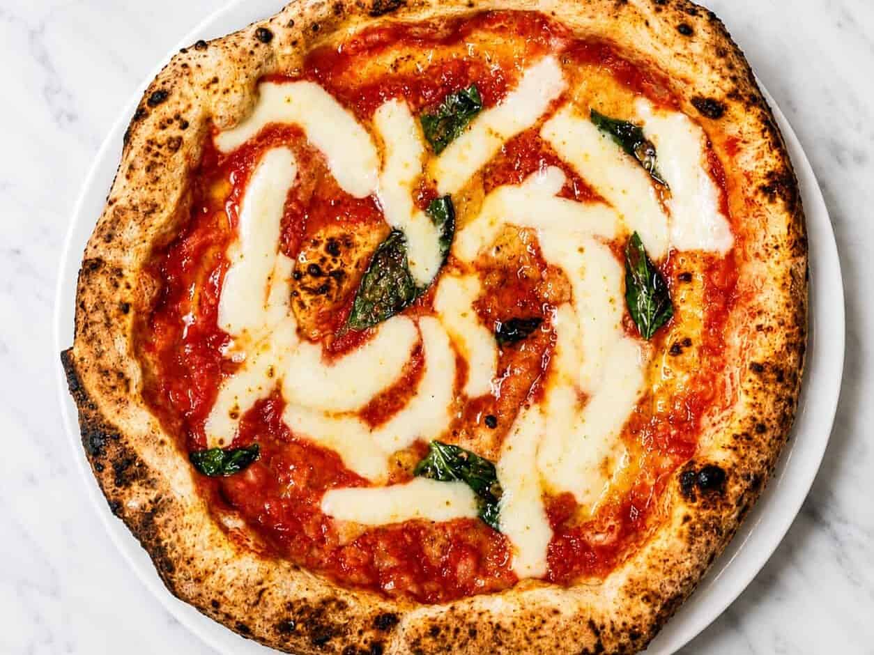 Margherita Pizza - Solania San Marzano, Buffalo Mozzarella, Pecorino Romano, Grana Padano DOP, Basil, EVOO