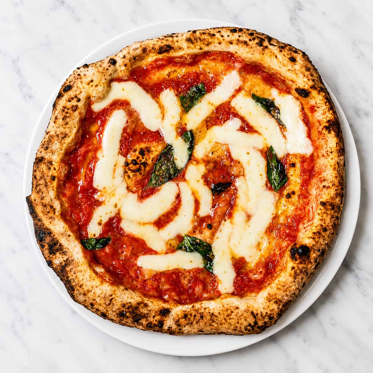 Margherita Pizza - Solania San Marzano, Buffalo Mozzarella, Pecorino Romano, Grana Padano DOP, Basil, EVOO