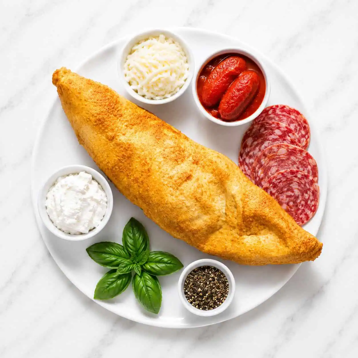 Pizza Fritta Nonna Rosa - Fior di Latte, Solania San Marzano, Mild Neapolitan Salami, La Stella Buffalo Ricotta, Basil, Pepper