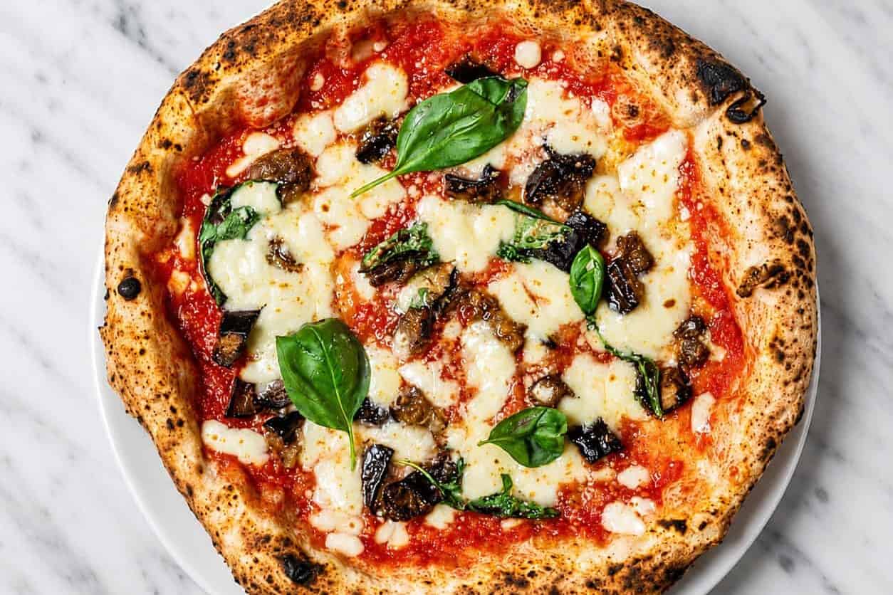 Siciliana Pizza - Solania San Marzano, Fior di Latte, Eggplant, Grana Padano DOP, Basil, EVOO