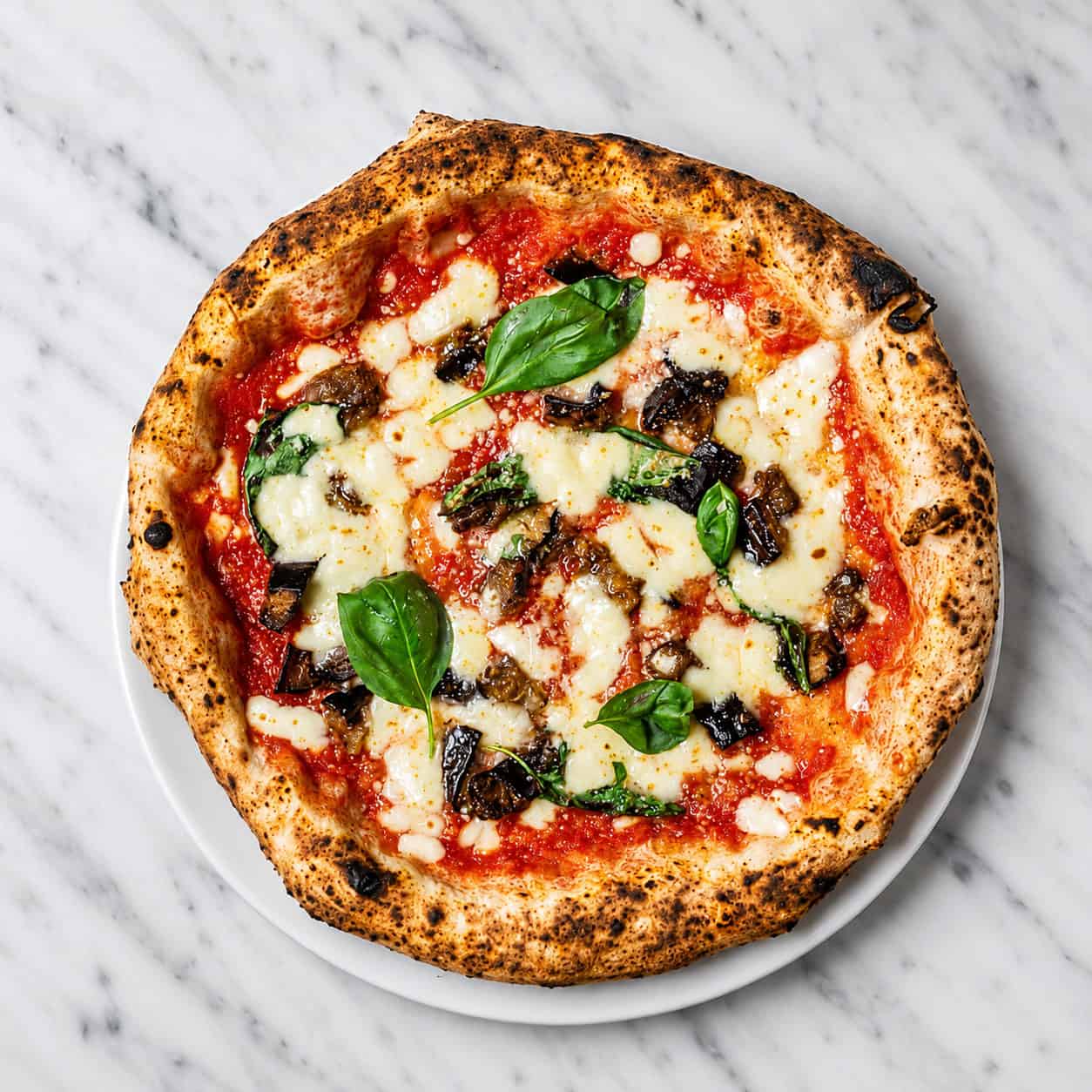 Siciliana Pizza - Solania San Marzano, Fior di Latte, Eggplant, Grana Padano DOP, Basil, EVOO