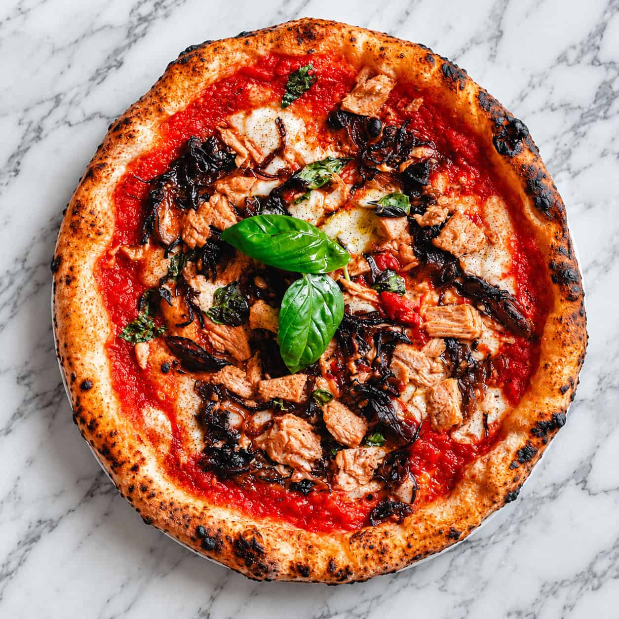 Tonno e Cipolla Pizza - Solania San Marzano, Fior di Latte, Tuna, Spanish Onion, Levante EVOO from Andria